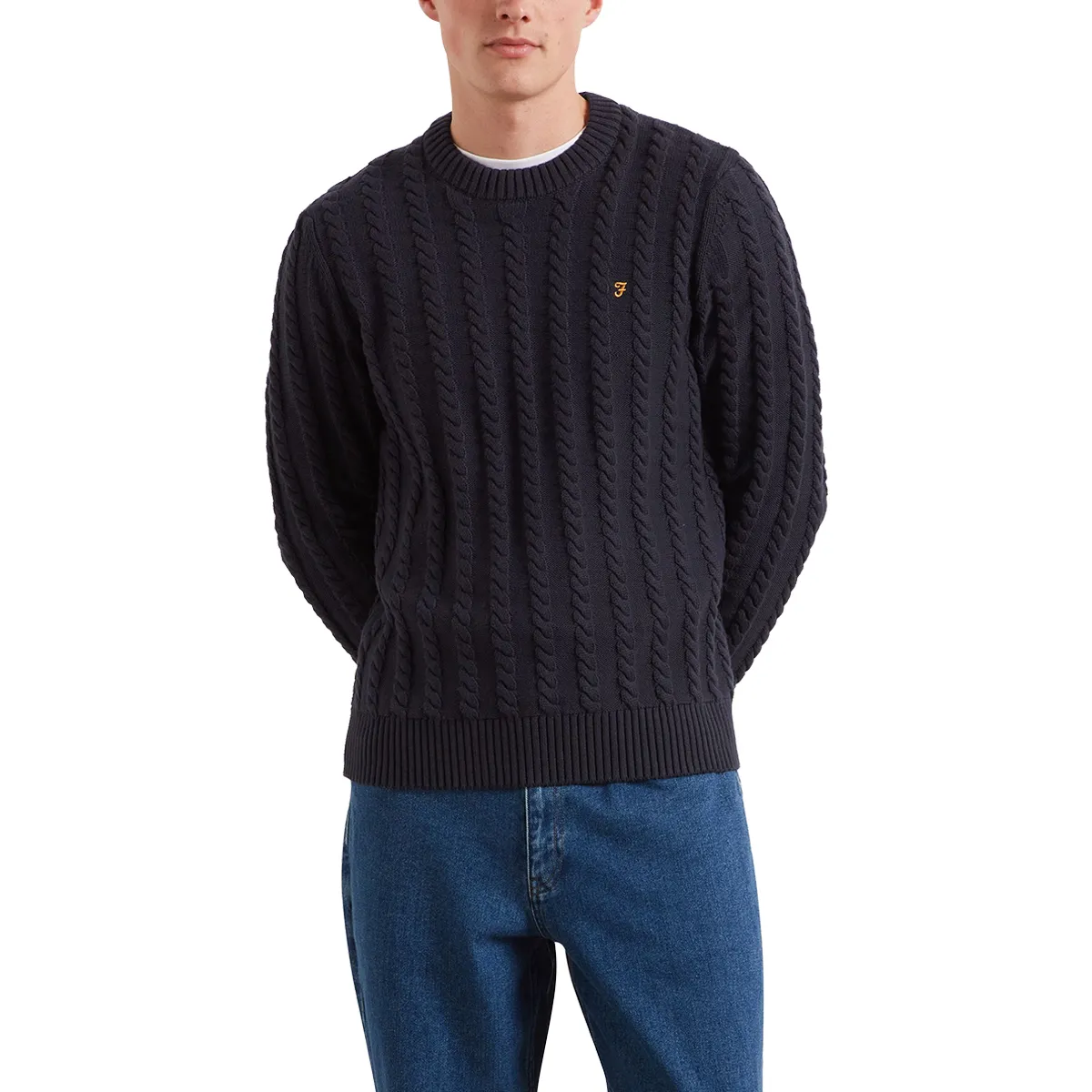 Farah Knight Cable Knit CN True Navy