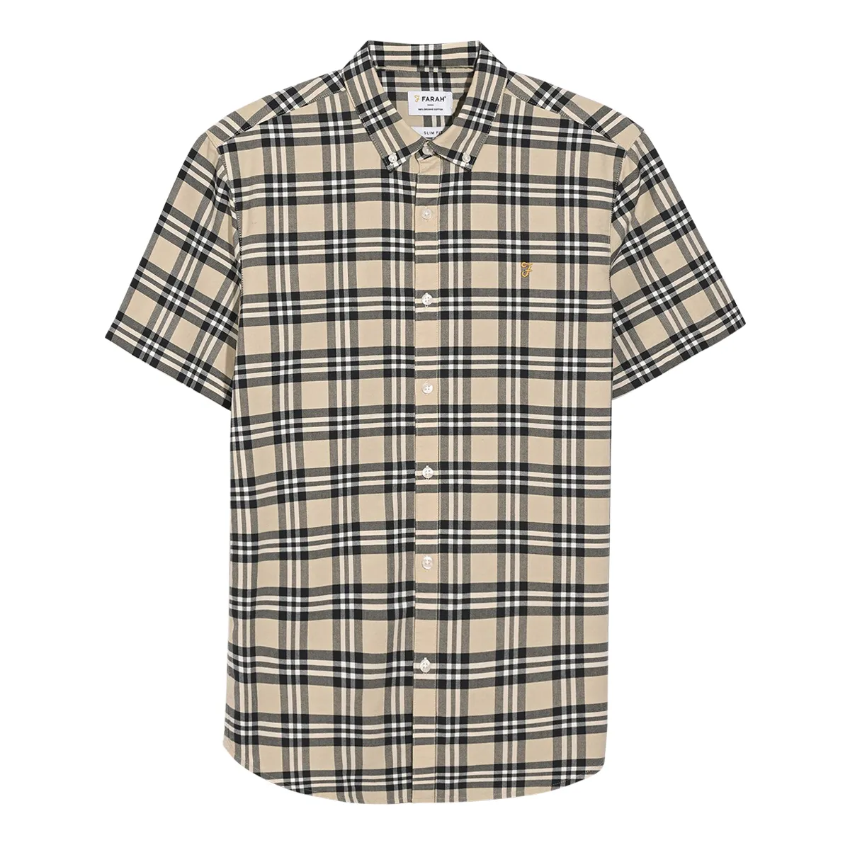 Farah Brewer Organic SS Check Shirt Birch Beige