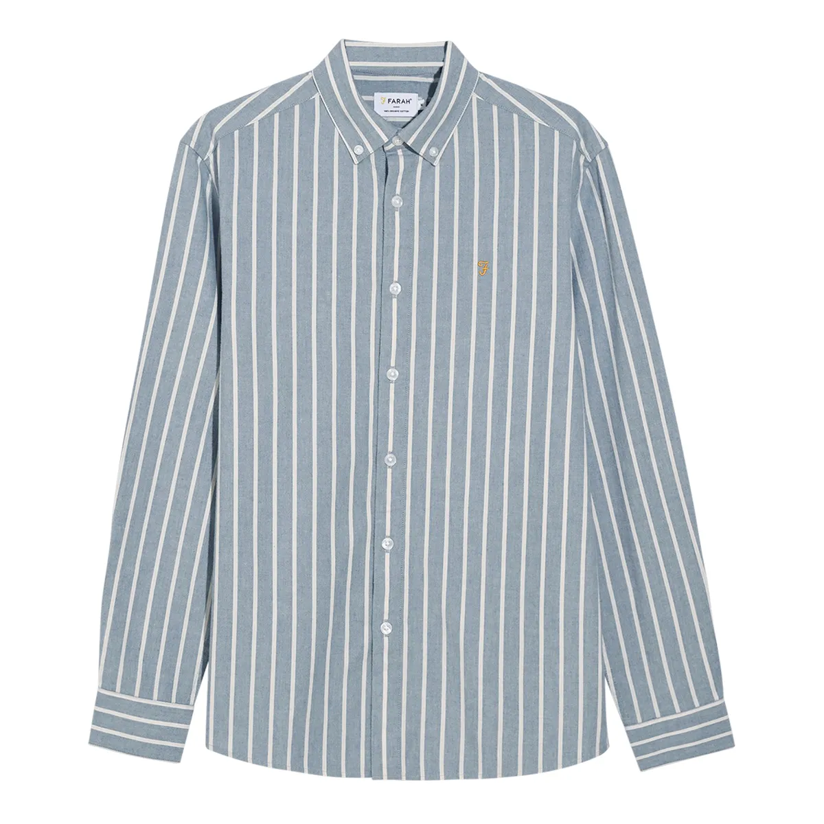 Farah Steen Wide Stripe LS Shirt Blue Tide