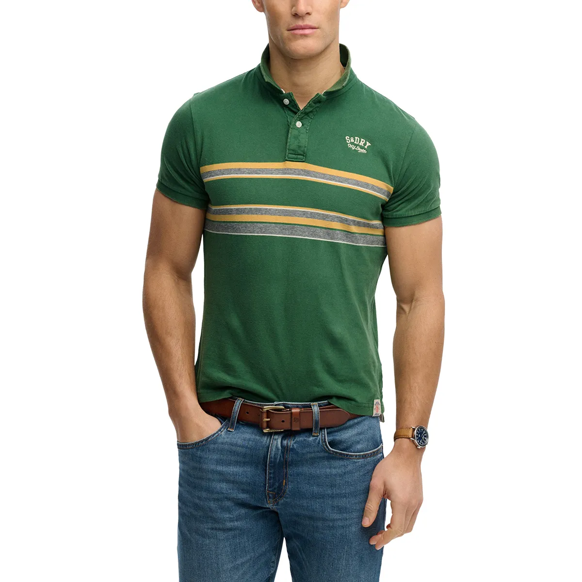 Superdry Vintage Stripe Jersey Polo Green
