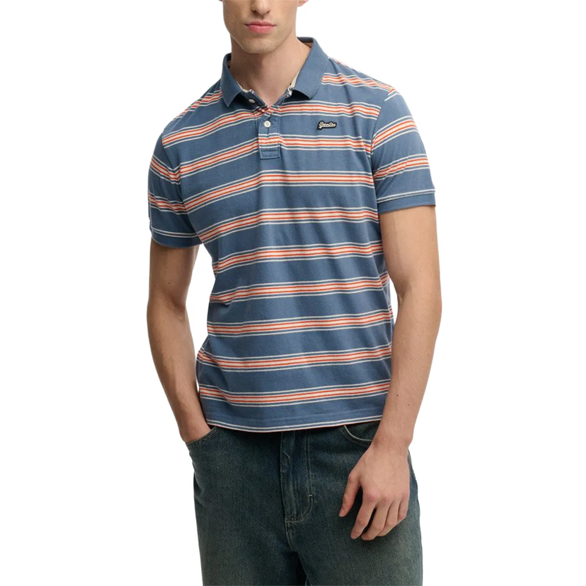 Superdry Vintage Stripe Jersey Polo Retro Blue