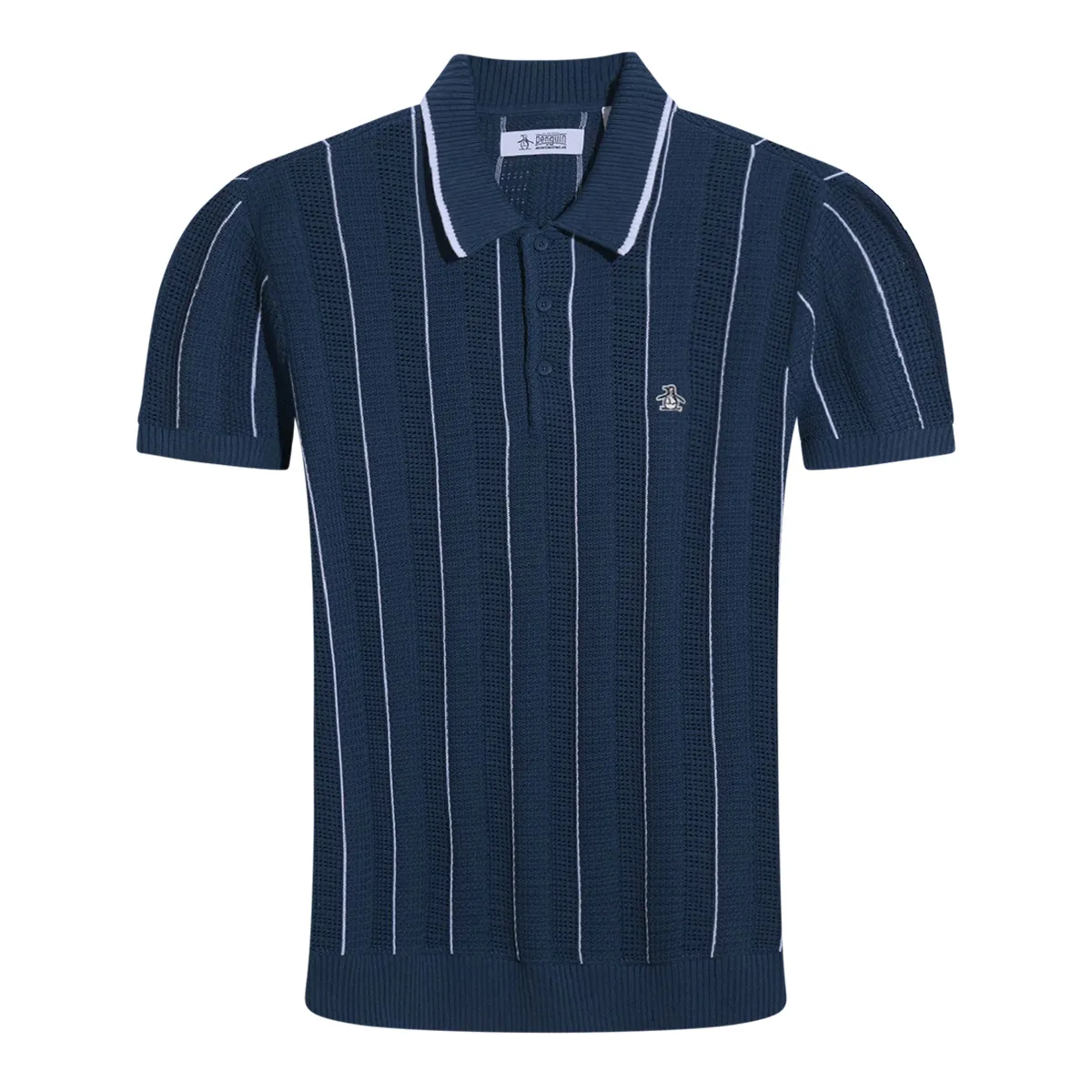 Original Penguin Vertical Stripe Mesh Polo Shirt Navy