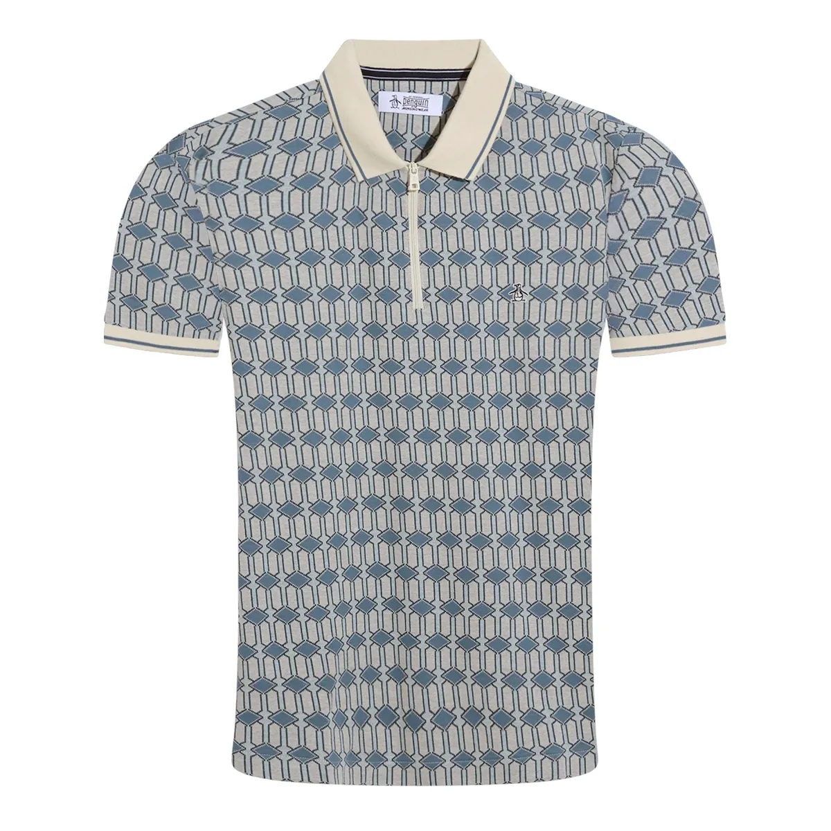 Original Penguin Jacquard Qtr Zip Polo Beige