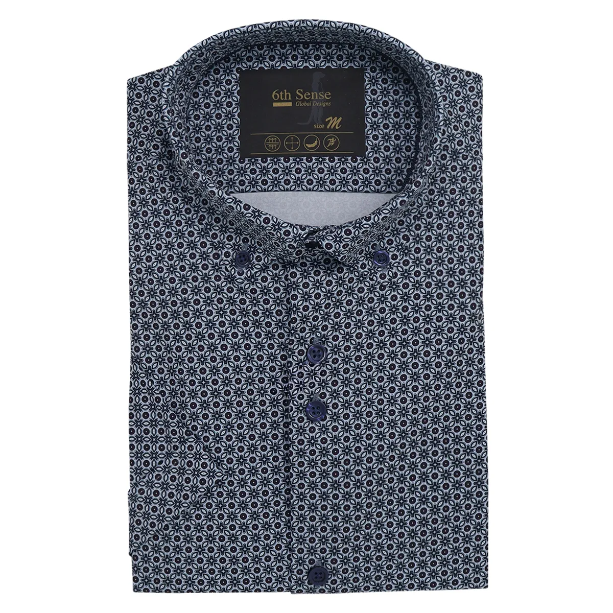6th Sense SS Multi Shape Print Shirt Dark Blue - 18