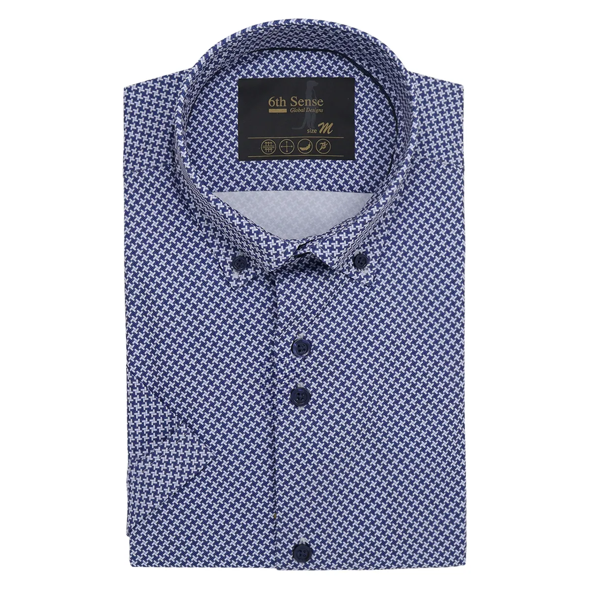 6th Sense SS Cross Print Shirt Dark Blue - 6
