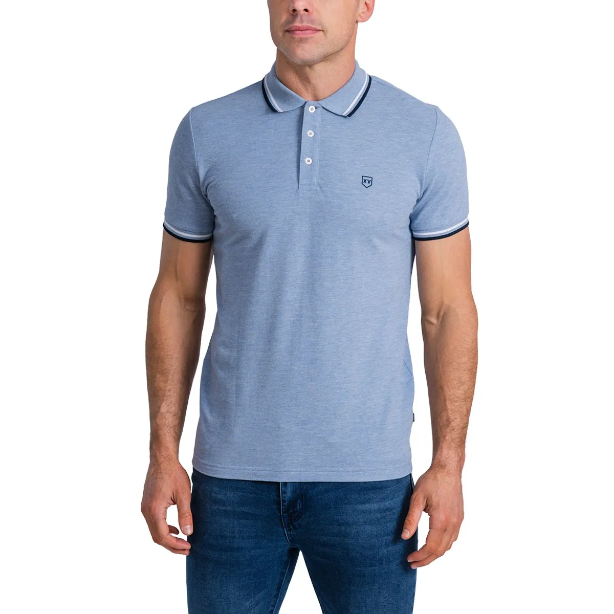 XV Kings SS Woodville Tipped Polo Hazey Sky
