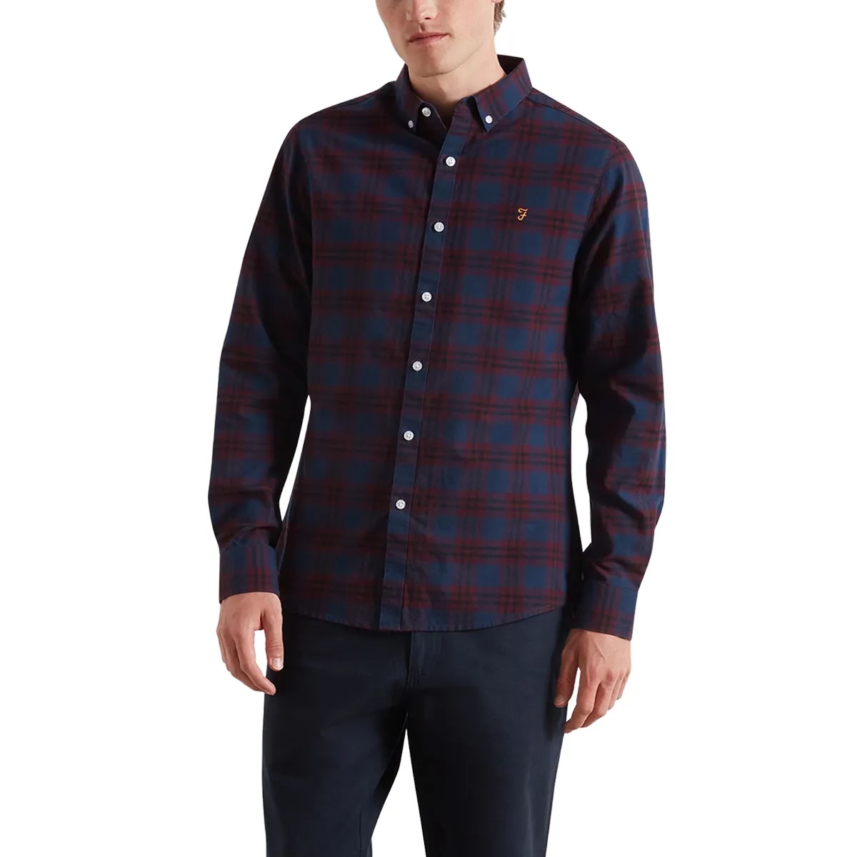 Farah LS Brewer Organic Check Shirt Bordeaux