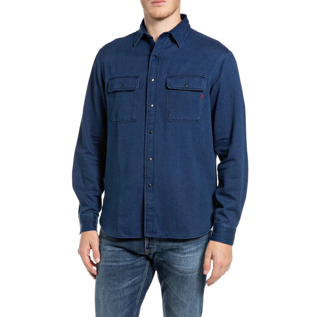 Replay Long Sleeve Cotton Twill Shirt Indigo