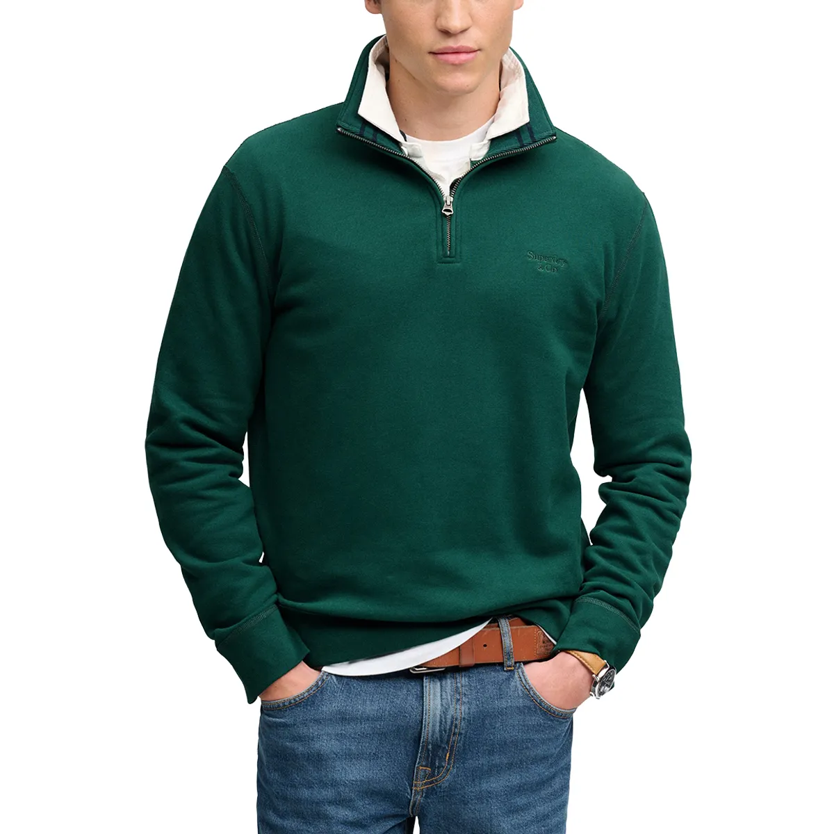 Superdry Ess Serif Logo Half Zip Varsity Green AW26