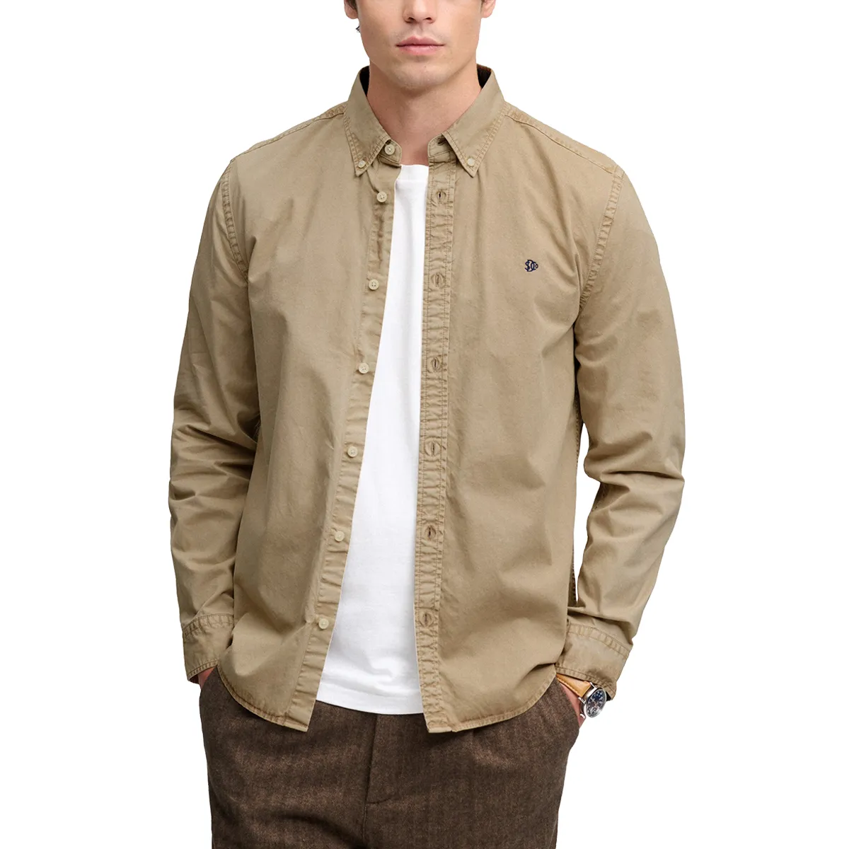Superdry LS Garment Dyed Shirt Tumbled Tan