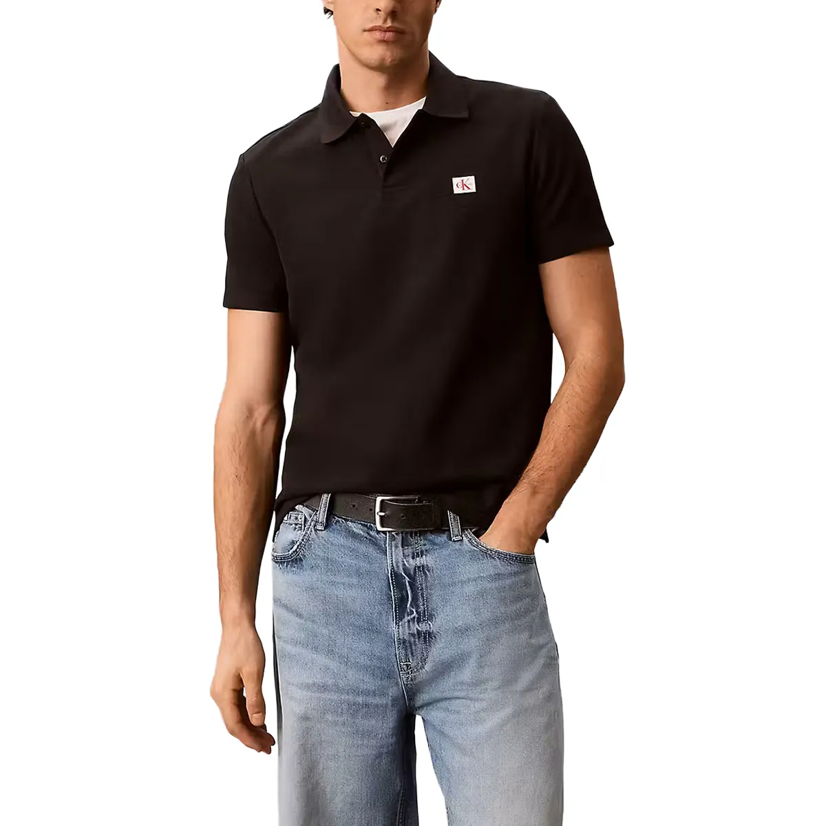 Calvin Klein Jeans SS Mircowaffle Polo Black - UB1