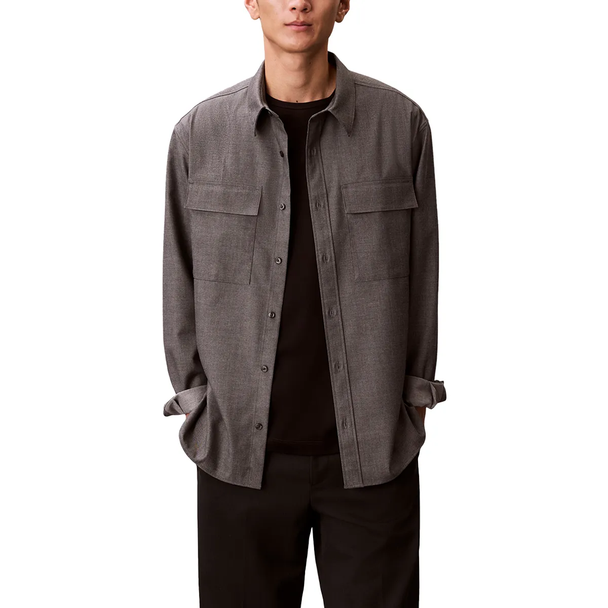 Calvin Klein Melange PV Overshirt In Charcoal