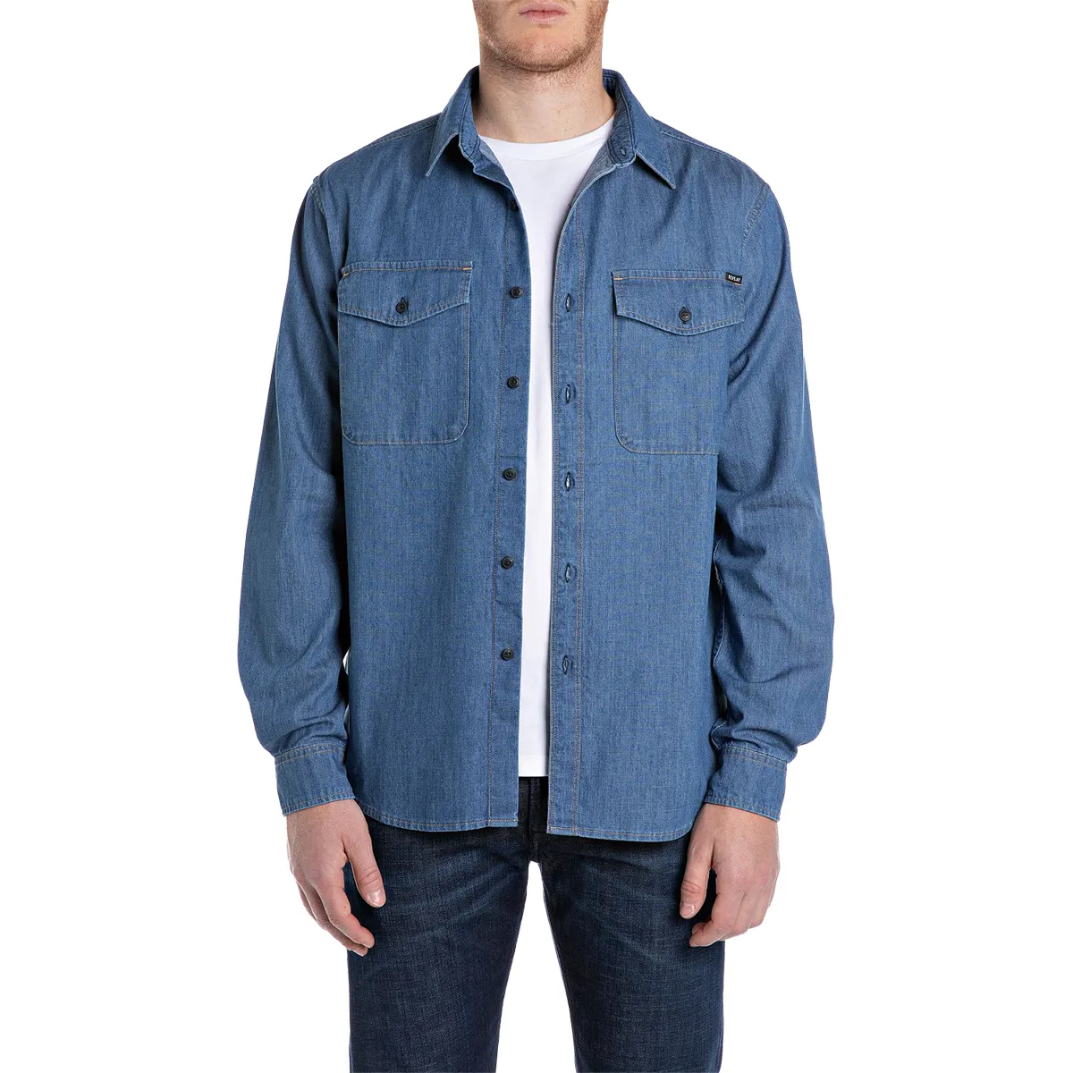 Replay LS Pocket Denim Shirt Dark Denim