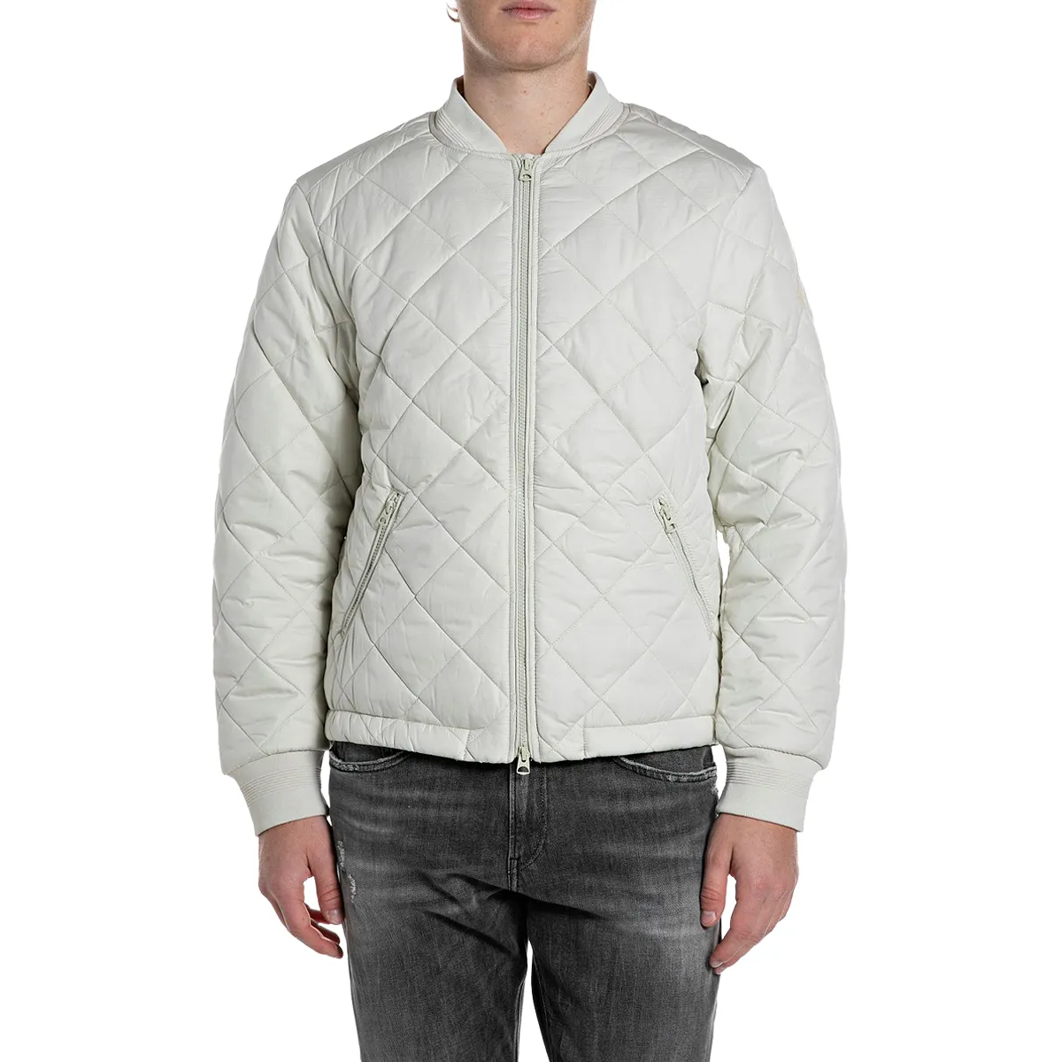 Replay Diamond Quilted Bomber Jacket Light Beige